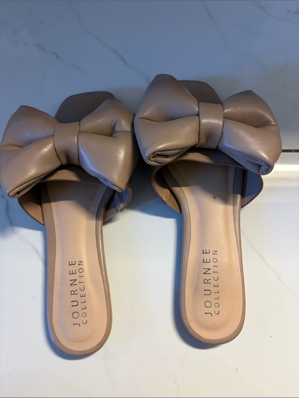 Journee Collection Taupe Bow Slide Sandals